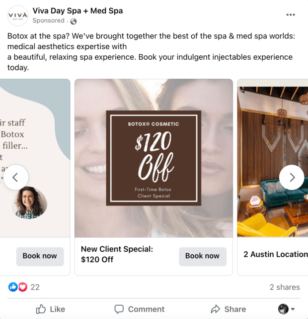 Viva Day Spa botox aesthetic with $120 off first time coupon code