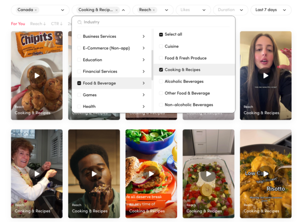Cooking & Recipes ads TikTok search