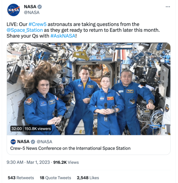 NASA Space Station ask for questions to astronauts