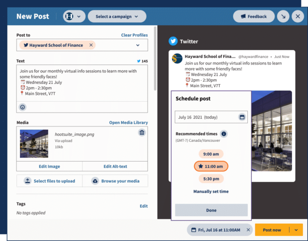 Screenshot of Hootsuite’s Composer workspace
