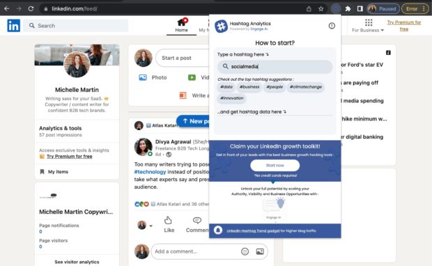 chrome extension hashtag analytics search field socialmedia