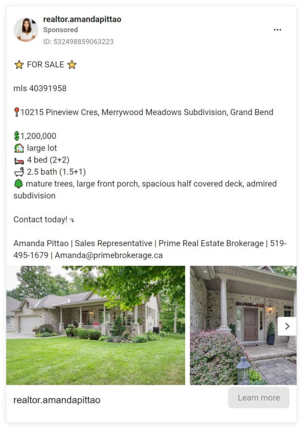 Screenshot of a paid real estate Facebook ad