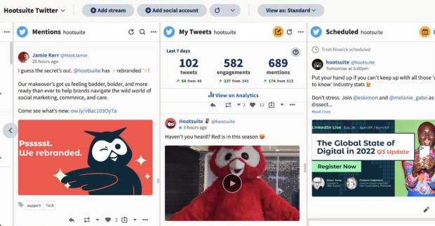 Screenshot of the streams dashboard on Hootsuite