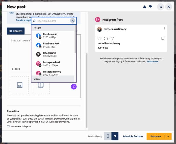 new Instagram post Hootsuite Canva integration