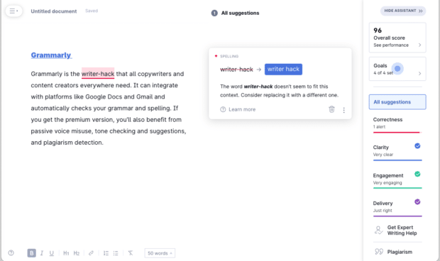 Grammarly Google Docs integration with suggestions