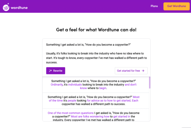 Wordtune copywriting AI tool