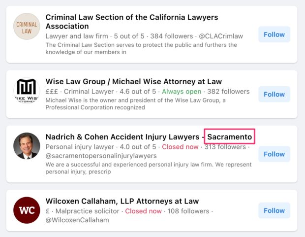 accident injury lawyers Sacramento location-specific keywords on Facebook