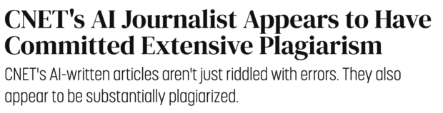 headline from futurism magazine showing that CNET's ai written articles were plagiarized