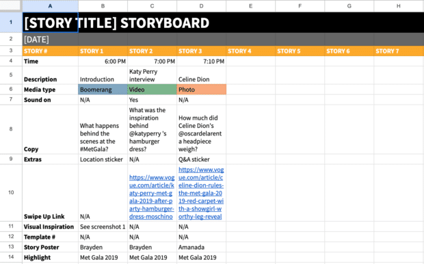 Instagram storyboard template