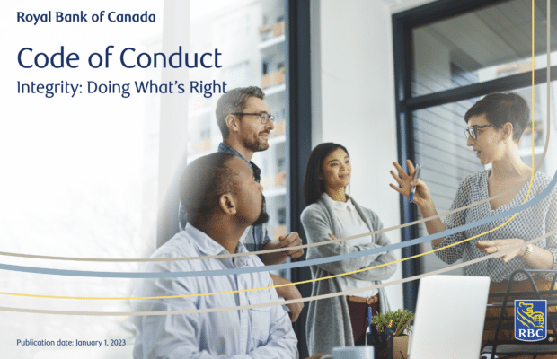 royal bank of canada privacy policy cover page showing people talking in front of a laptop