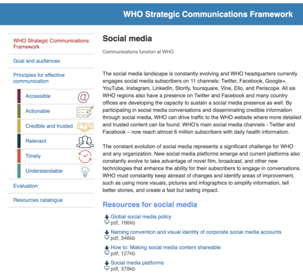 Healthcare social media policy example: WHO Strategic Communications Framework