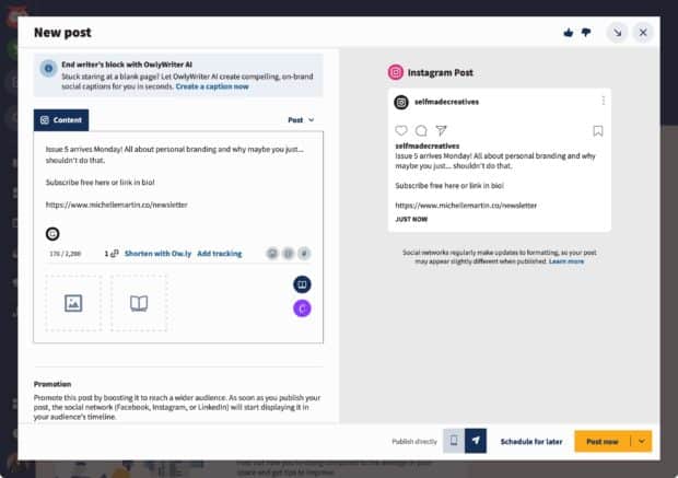 Hootsuite Composer Ow.ly URL shortener