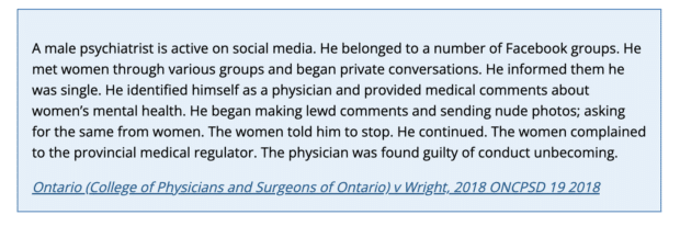 College of Physicians and Surgeons of Nova Scotia inappropriate behaviour physician example