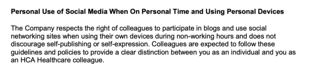 HCA Healthcare personal use of social media when on personal time and using personal devices