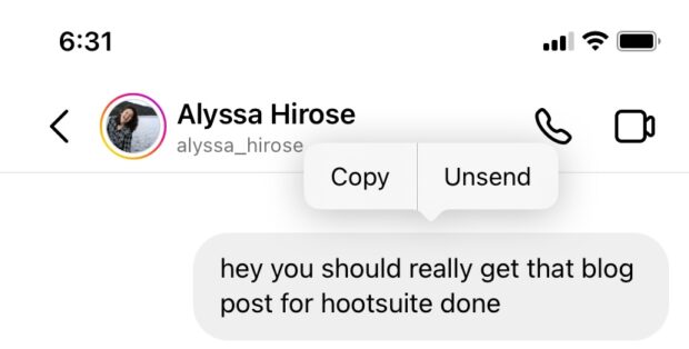 Instagram messenger unsend a message