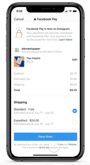 features checkout Facebook pay