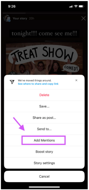 Instagram story add mentions