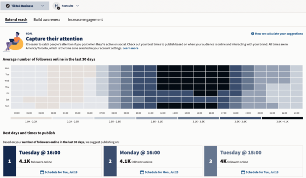 Hootsuite AI-based Best Time to Post feature