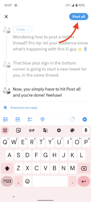 select the post all button to publish your entire thread at once