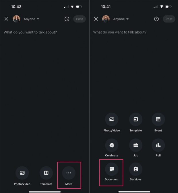 Adding a document to a LinkedIn post