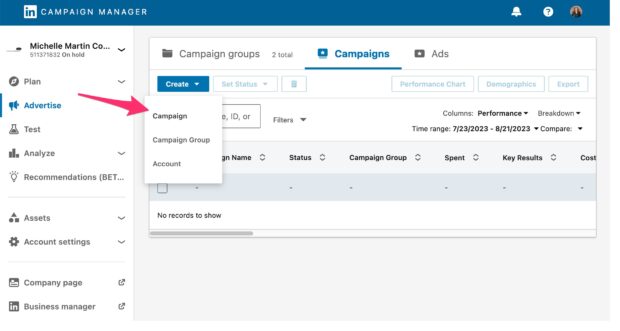 Setting up a LinkedIn ad campaign