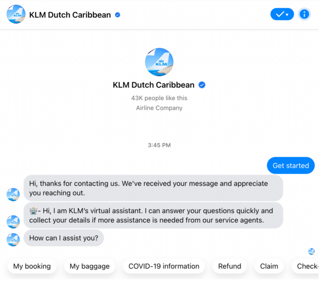 KLM Dutch Caribbean virtual assistant