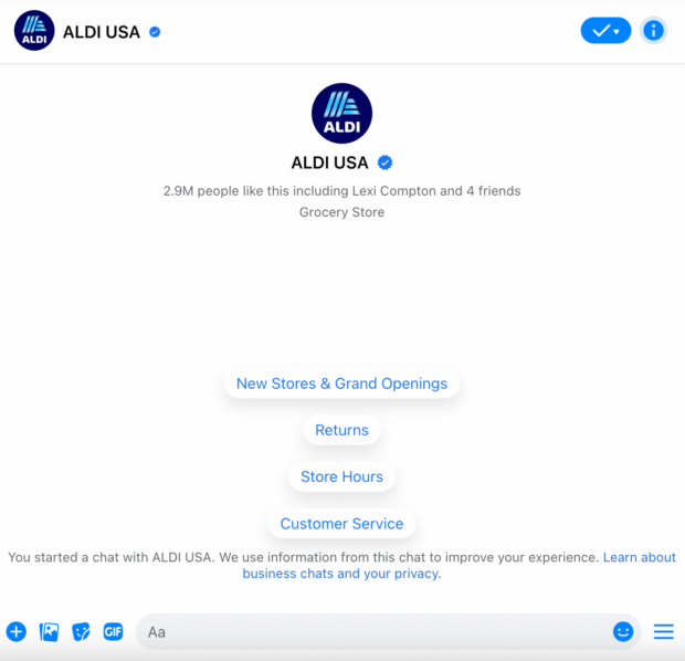 ALDI USA Messenger option