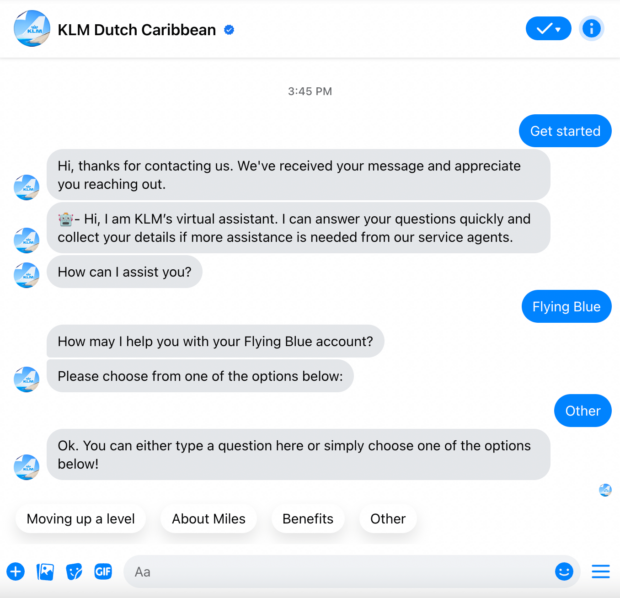 KLM Dutch Caribbean enter question directly in box