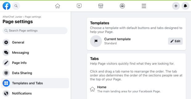 page settings templates and tabs