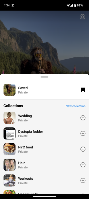 choose collection to save to or create new collection