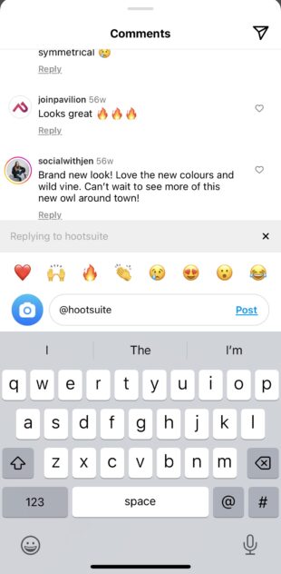instagram emoji shown at top of comment reply