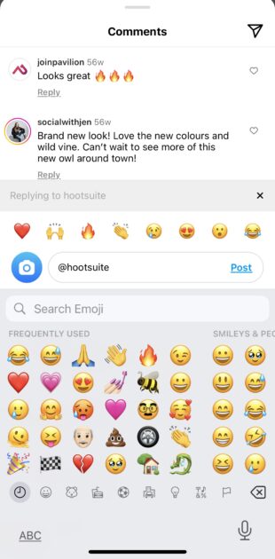 instagram emoji shown in comment reply box