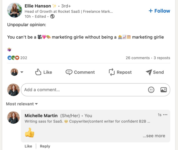 LinkedIn opinion you can't be a marketing girlie without being a marketing girlie