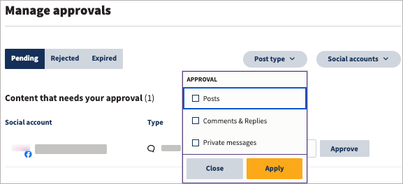 Manage approvals for social accounts on Hootsuite