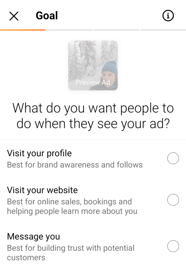 ad goal visit your profile visit your website or message you