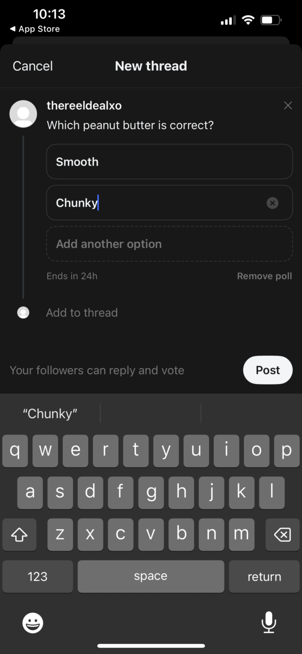 Creating a poll on Threads is a good way to earn engagement, an important signal for the Threads algorithm
