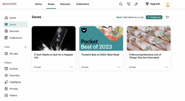Pocket saves relevant articles