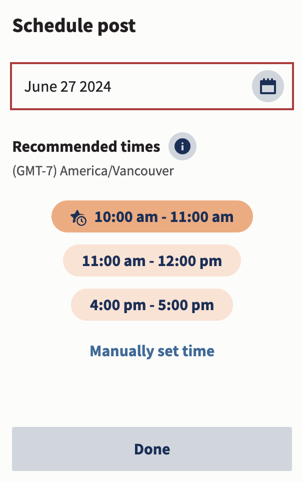 Optimal posting time suggestions in Hootsuite Composer