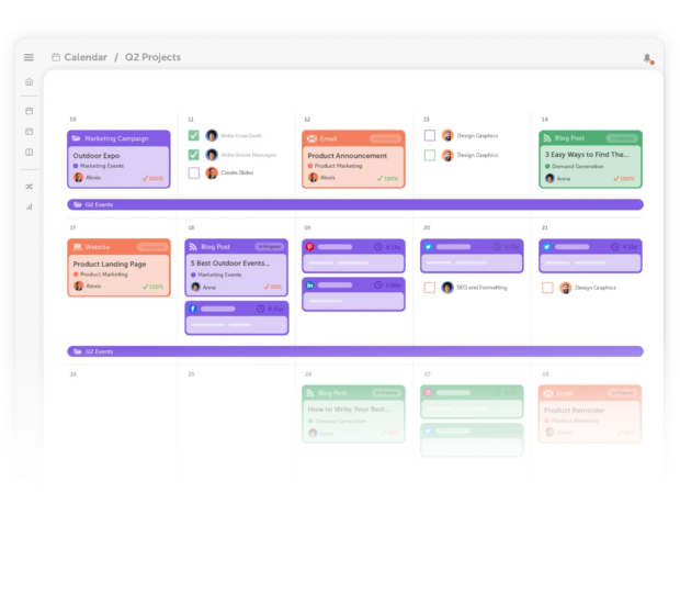 UI of coschedule social media management tool