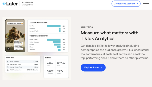 Later social media management TikTok follower analytics