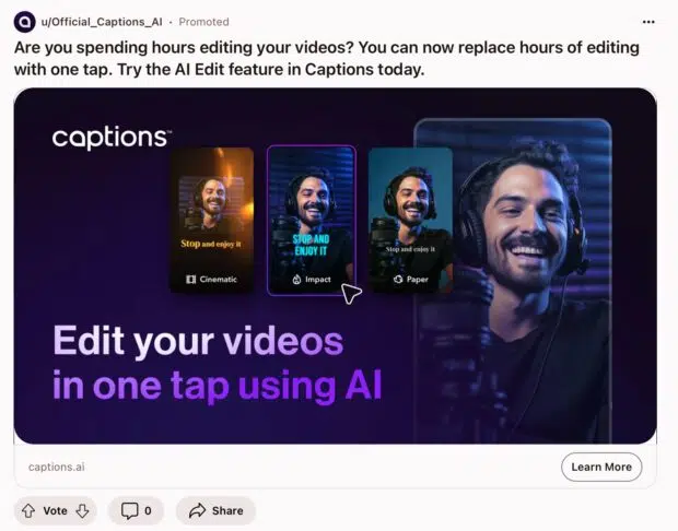 captions.ai edit your videos in one tap