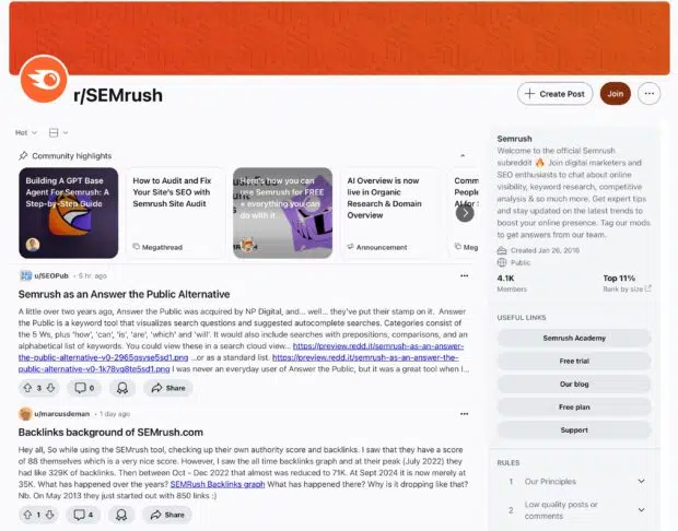Semrush official subreddit