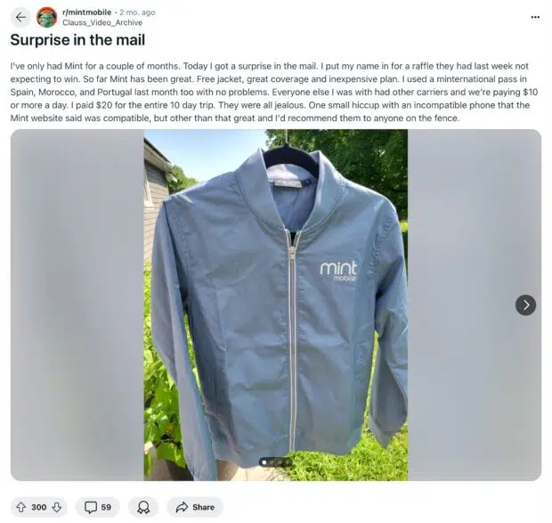 Mint Mobile surprise in the mail coat