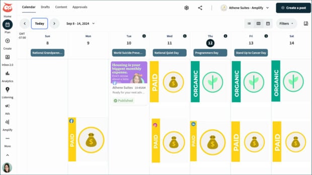 Hootsuite planner paid and organic post