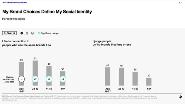 audience psychographics graph of people who agree with the statement My Brand Choices Define My Social Identity