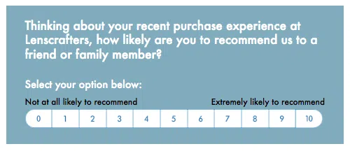 Scale from 0 to 10 how likely are you to recommend Lenscrafters to a friend or family based on recent purchase experience
