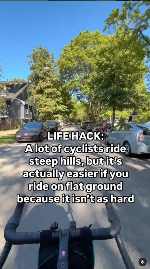 Instagram Reel life hack cyclists steep hills vs flat ground