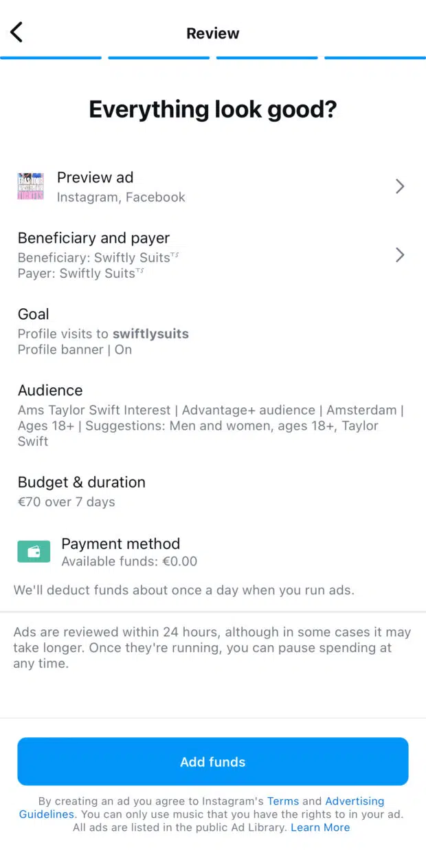 Review and launch preview ad beneficiary and payer goal audience budget and duration