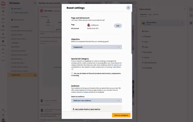 Boost settings objective special ad category and audience