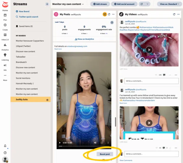 Instagram streams boost post button